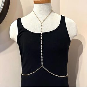 NWT PrettyLittleThing Body Chain/Necklace- gold tone w/ iridescent glass beads